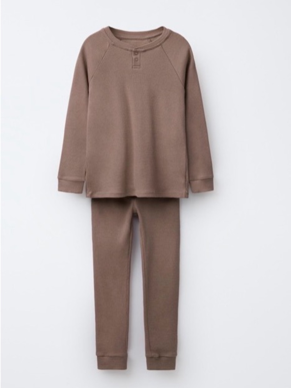 Zara Wool Blended Two-Piece Ribbed Pajama Set - Taupe Brown